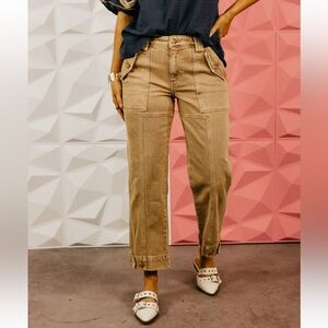 KanCan tan cargo denim pants